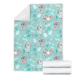 Cute Koalas Blue Background Pattern Premium Blanket