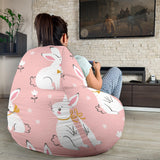 Cute White Rabbit Flower Pink Background Bean Bag Cover