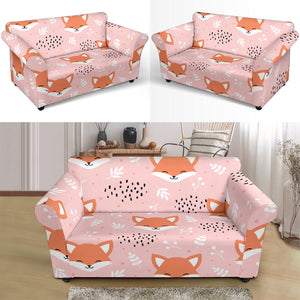 Cute Fox Pattern Pink Background Loveseat Couch Slipcover