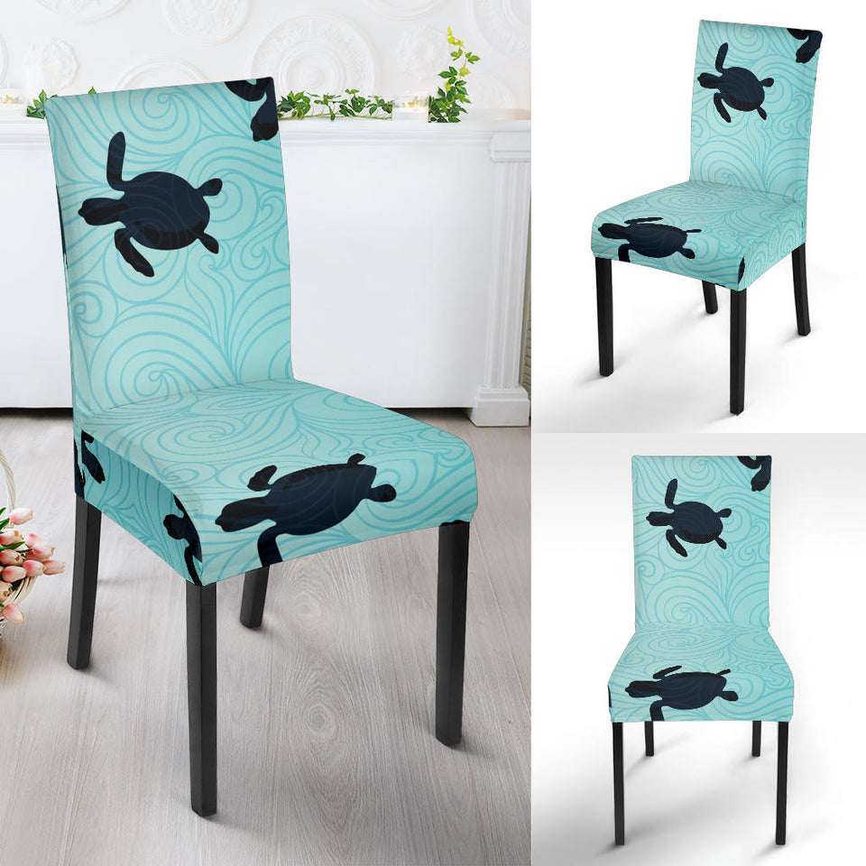 Sea Turtle With Blue Ocean Backgroud Dining Chair Slipcover