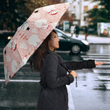 Cute Snowman Christmas Tree Snowpink Background Umbrella