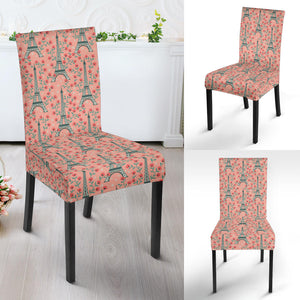 Eiffel Tower Flower Background Pattern Print Design 03 Dining Chair Slipcover