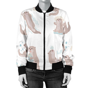 Cute Sea Otters Pattern Women'S Bomber Jacket