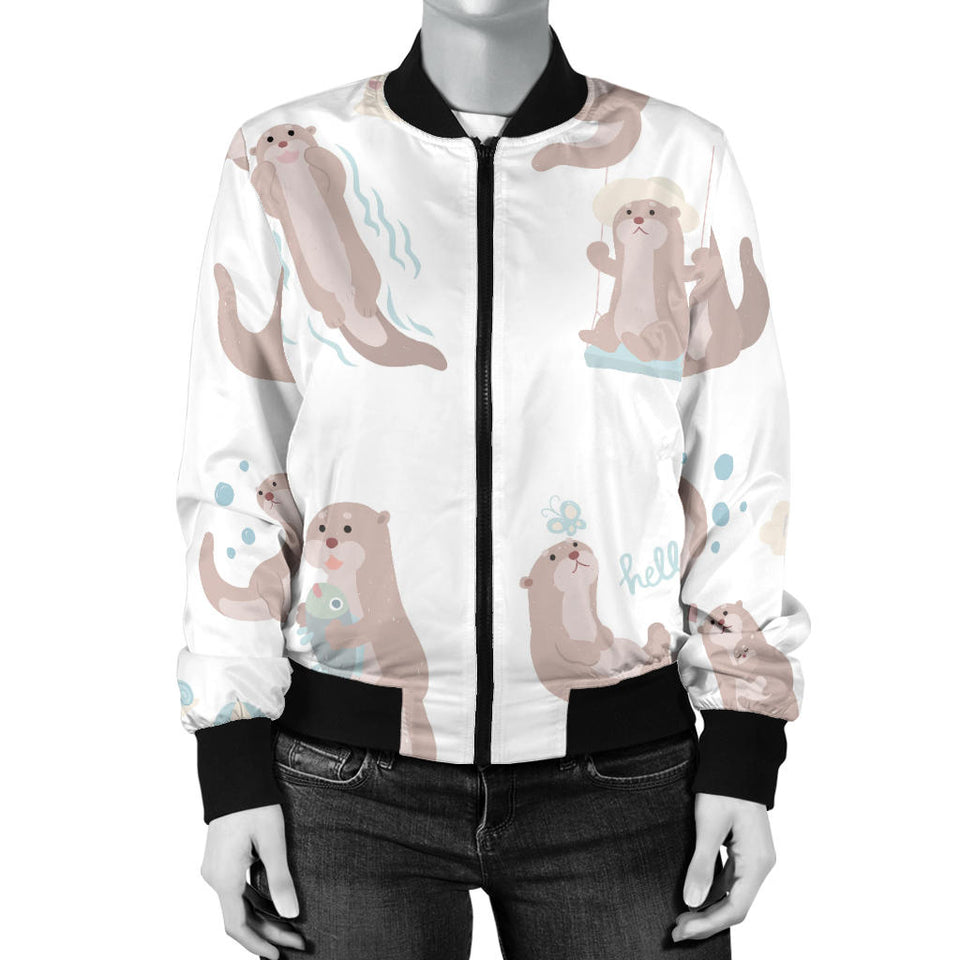 Cute Sea Otters Pattern Women'S Bomber Jacket