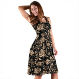 Rose Pattern Print Design 04 Sleeveless Midi Dress