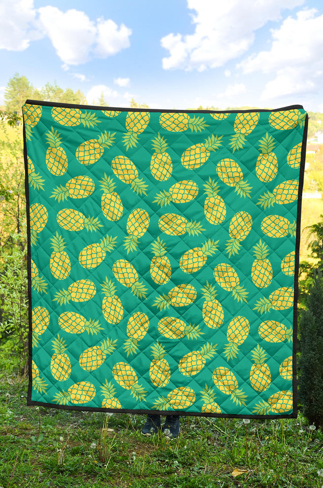 Pineapples Pattern Green Background Premium Quilt