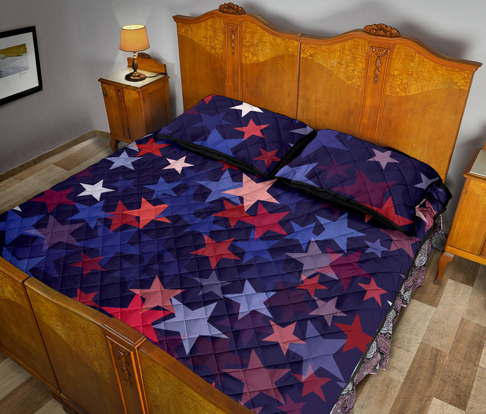 Red blue star pattern Quilt Bed Set