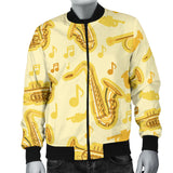 Saxophone Cornet Pattern Yellow Background Men'S Bomber Jacket
