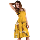 Bee Flower Pattern Sleeveless Midi Dress
