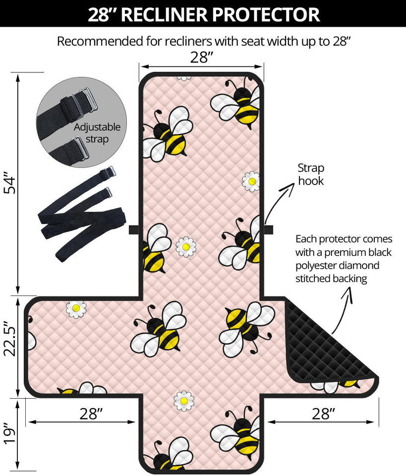 Cute bee flower pattern pink background Recliner Cover Protector