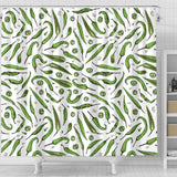 Hand Drawn Sketch Style Green Chili Peppers Pattern Shower Curtain Fulfilled In US