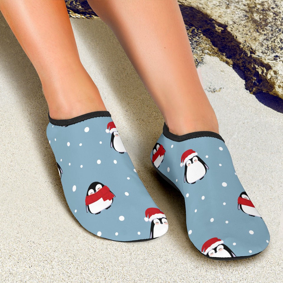 Cute Penguin Christmas Snow Pattern Aqua Shoes