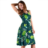 Lime Ice Flower Pattern Sleeveless Midi Dress