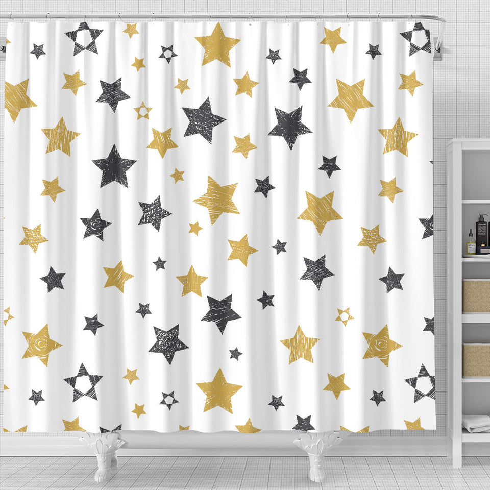 Hand Drawn Gold Black Star Pattern Shower Curtain Fulfilled In US