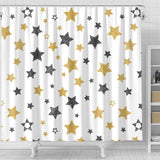 Hand Drawn Gold Black Star Pattern Shower Curtain Fulfilled In US