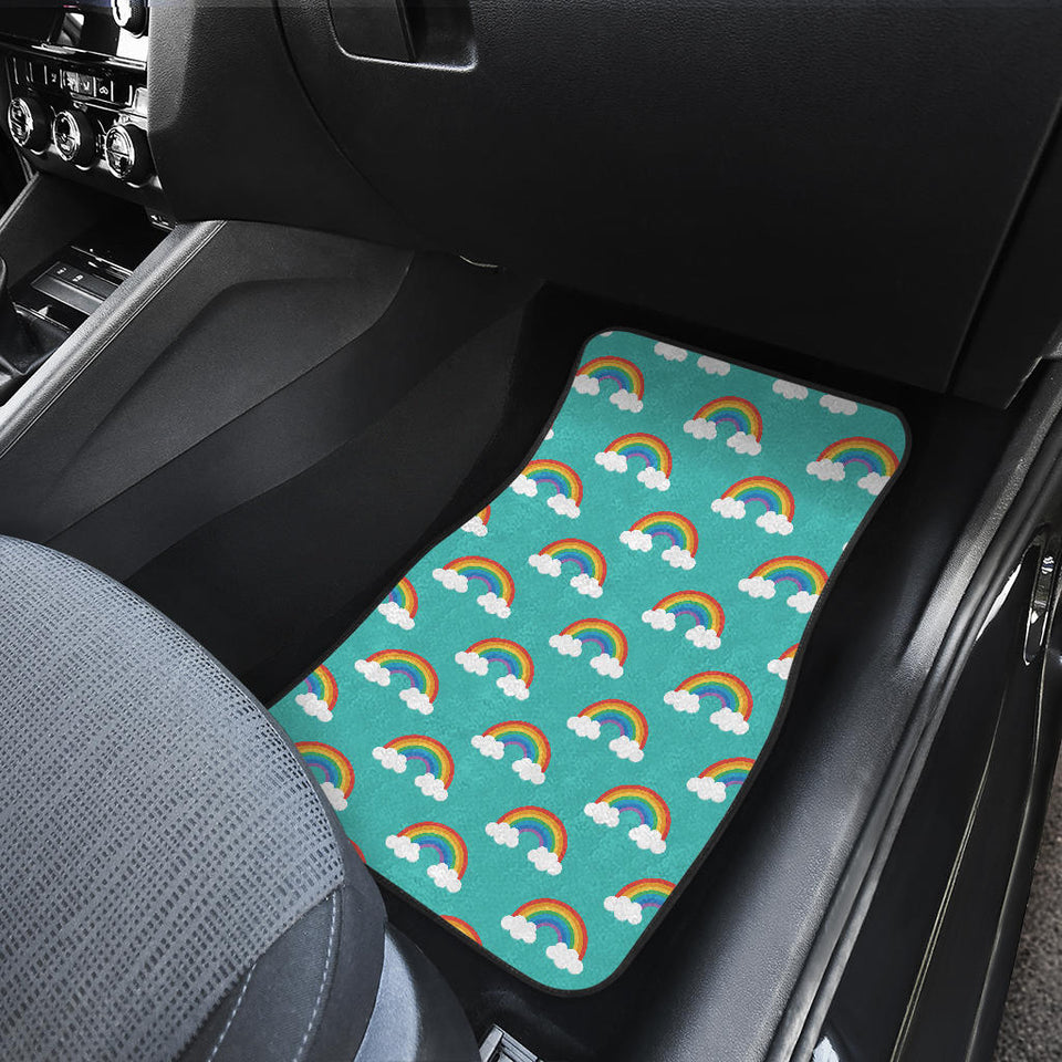 Rainbow Pattern Green Background Front Car Mats