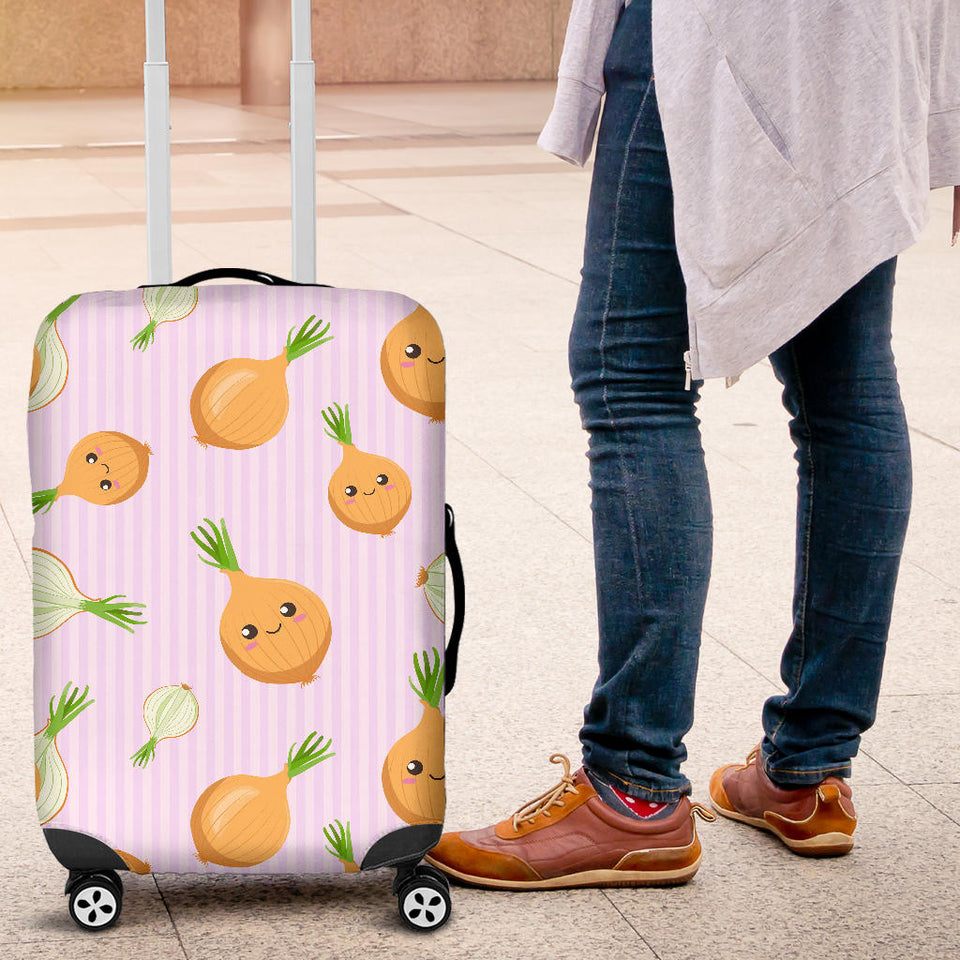 Cute Onions Smiling Faces Purple Background Luggage Covers