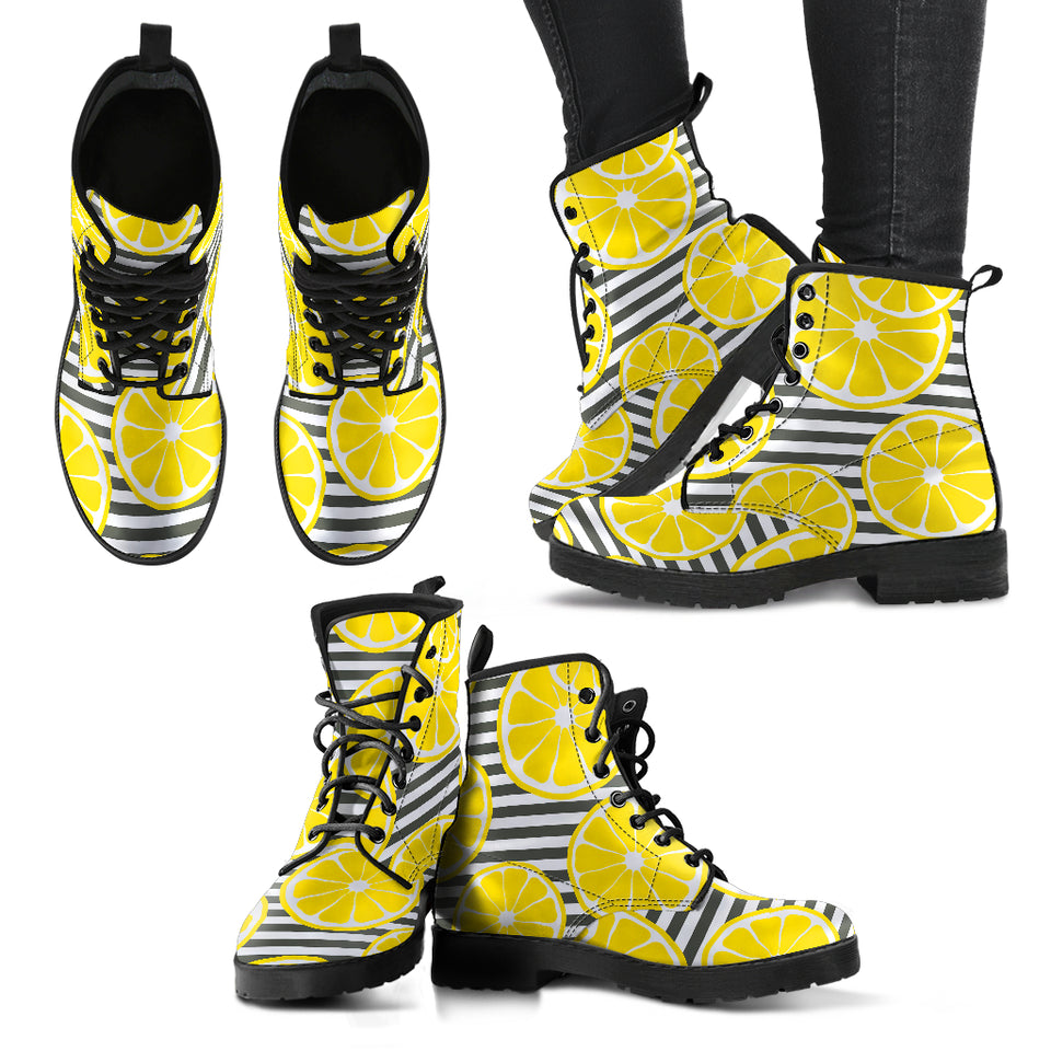 Slice Of Lemon Design Pattern Leather Boots