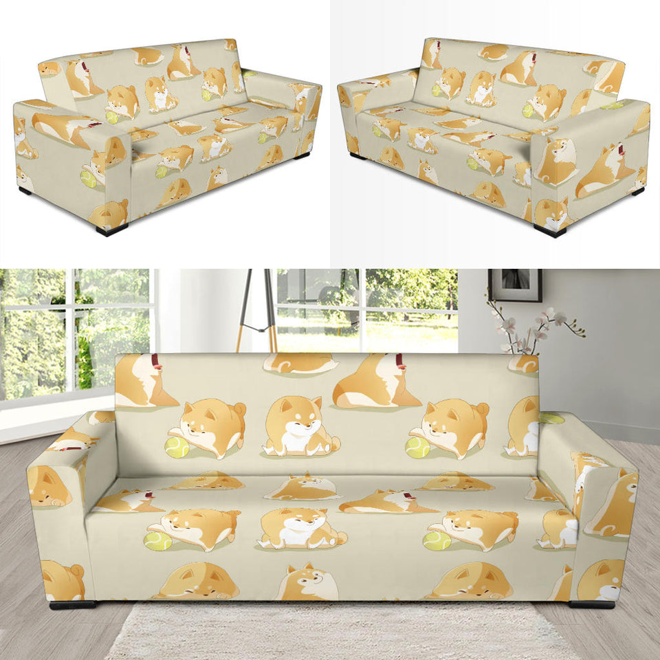 Cute Fat Shiba Inu Dog Pattern Sofa Slipcover