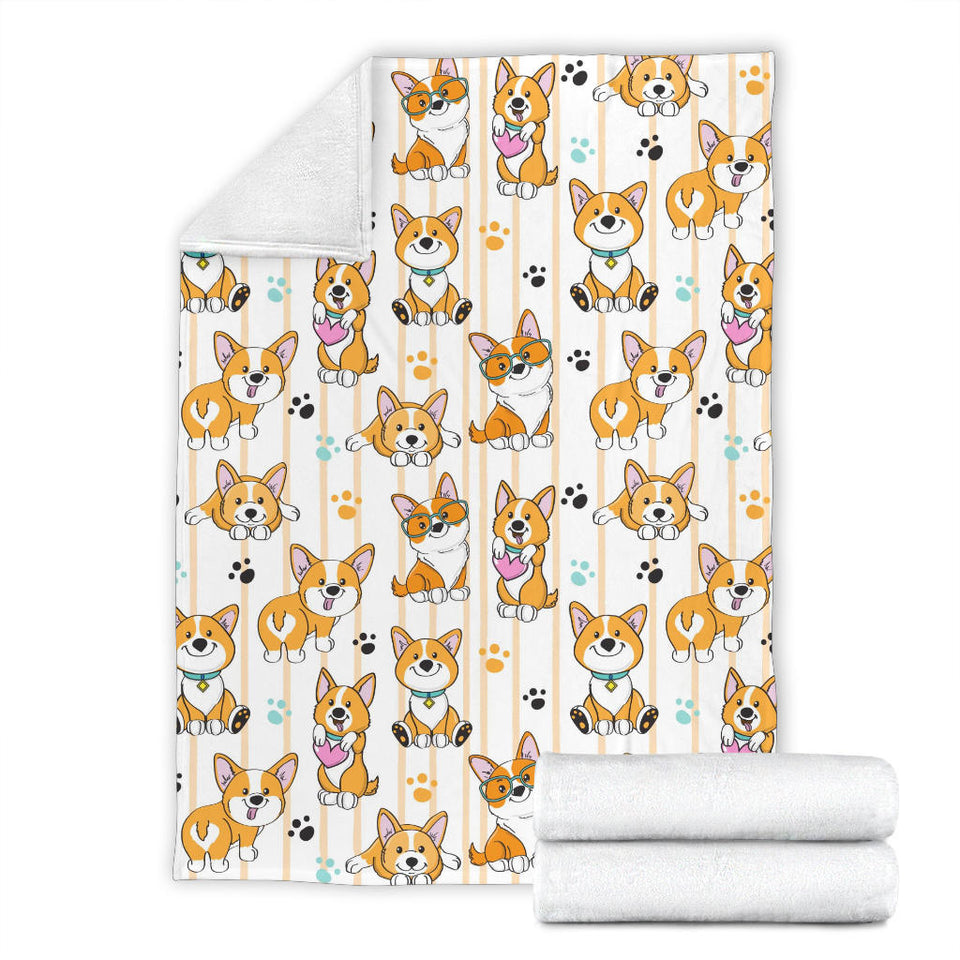 Cute Dog Corgi Striped Background Pattern Premium Blanket