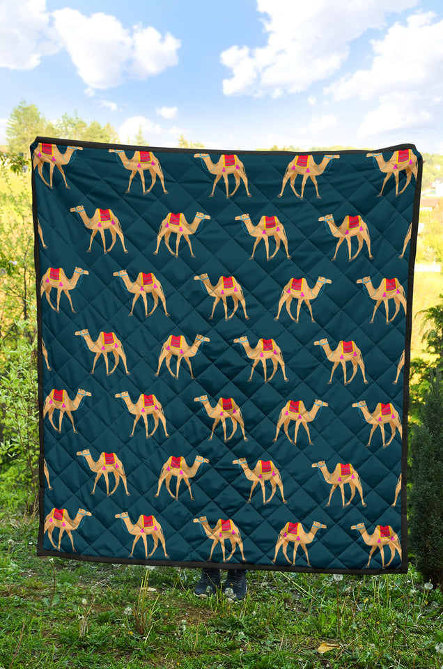 Camel Pattern Blue Blackground Premium Quilt