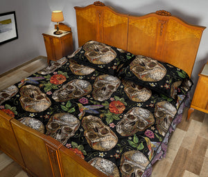 Skull rose humming bird flower pattern Quilt Bed Set