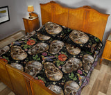 Skull rose humming bird flower pattern Quilt Bed Set