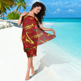 Saxophone Cornet Pattern Red Background Sarong