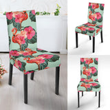 Beautiful Flamingo Tropical Palm Leaves Hibiscus Pateern Background Dining Chair Slipcover