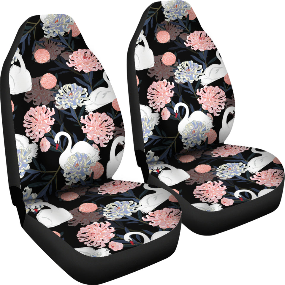 White Swan Blooming Flower Pattern  Universal Fit Car Seat Covers