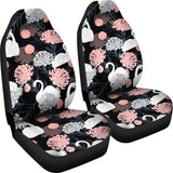 White Swan Blooming Flower Pattern  Universal Fit Car Seat Covers