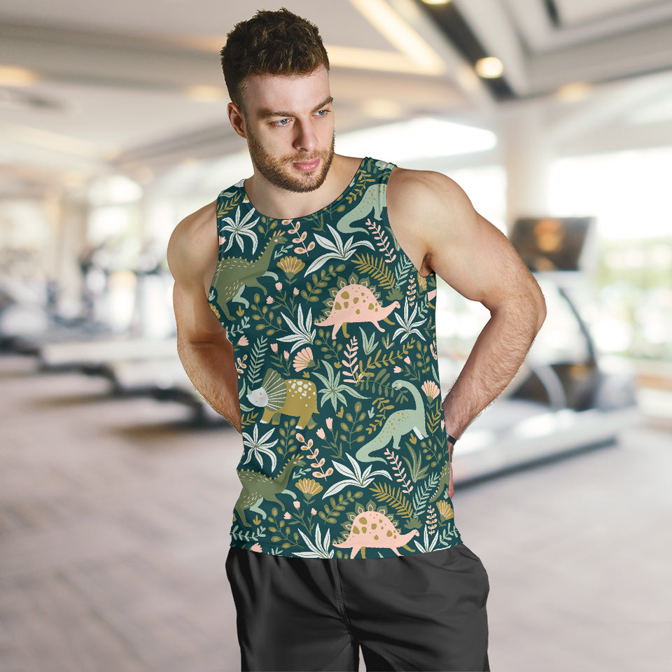 dinosaurs tropical leaves flower pattern Men Tank Top
