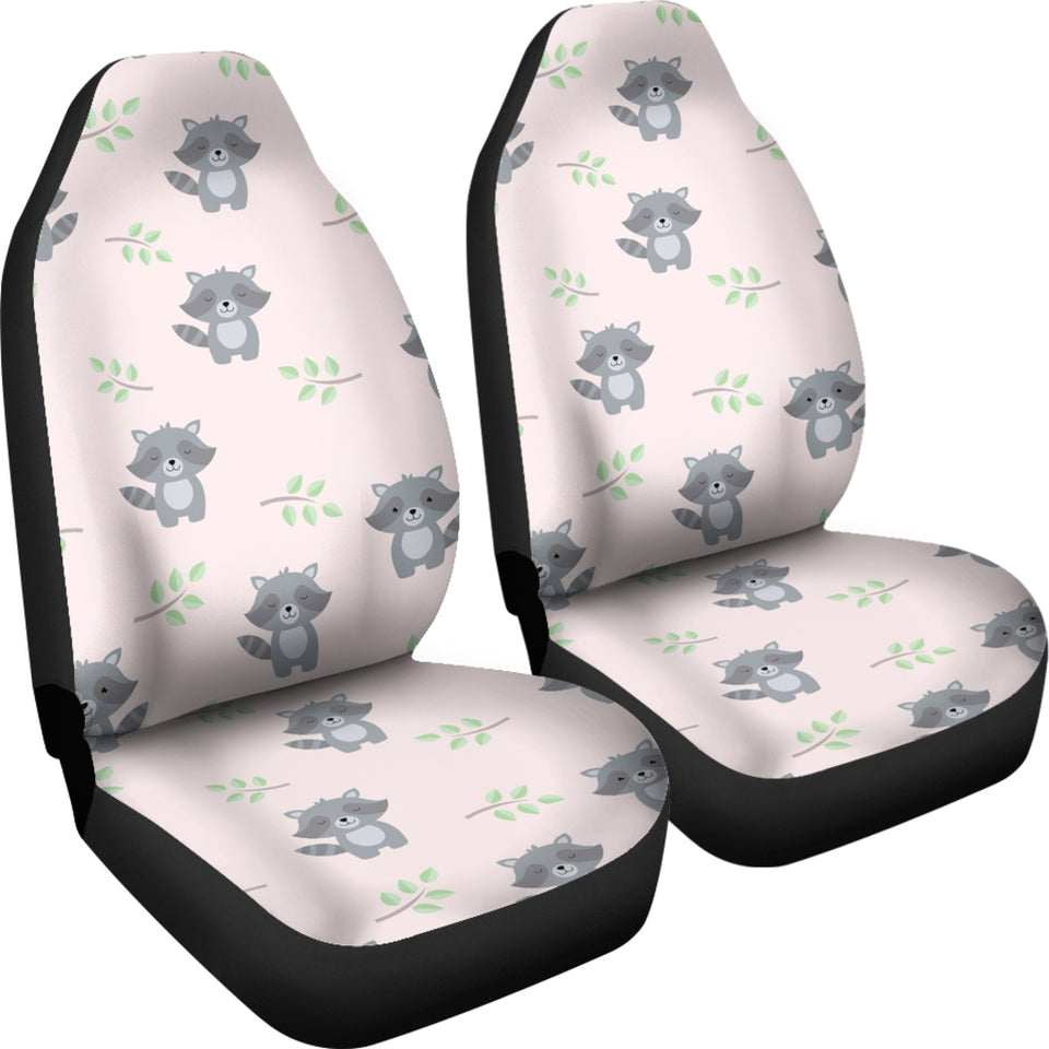 Cute Raccoons Leaves Pattern  Universal Fit Car Seat Covers