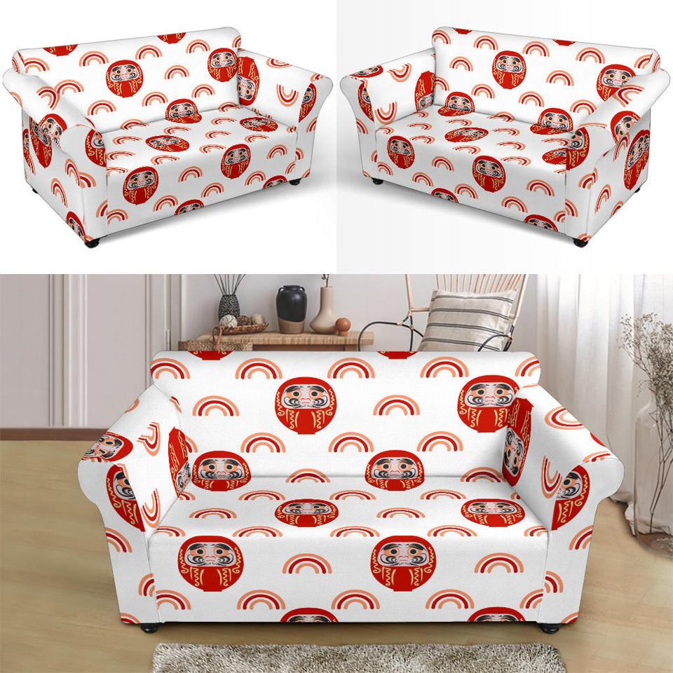 Daruma Japanese Wooden Doll Design Pattern Loveseat Couch Slipcover