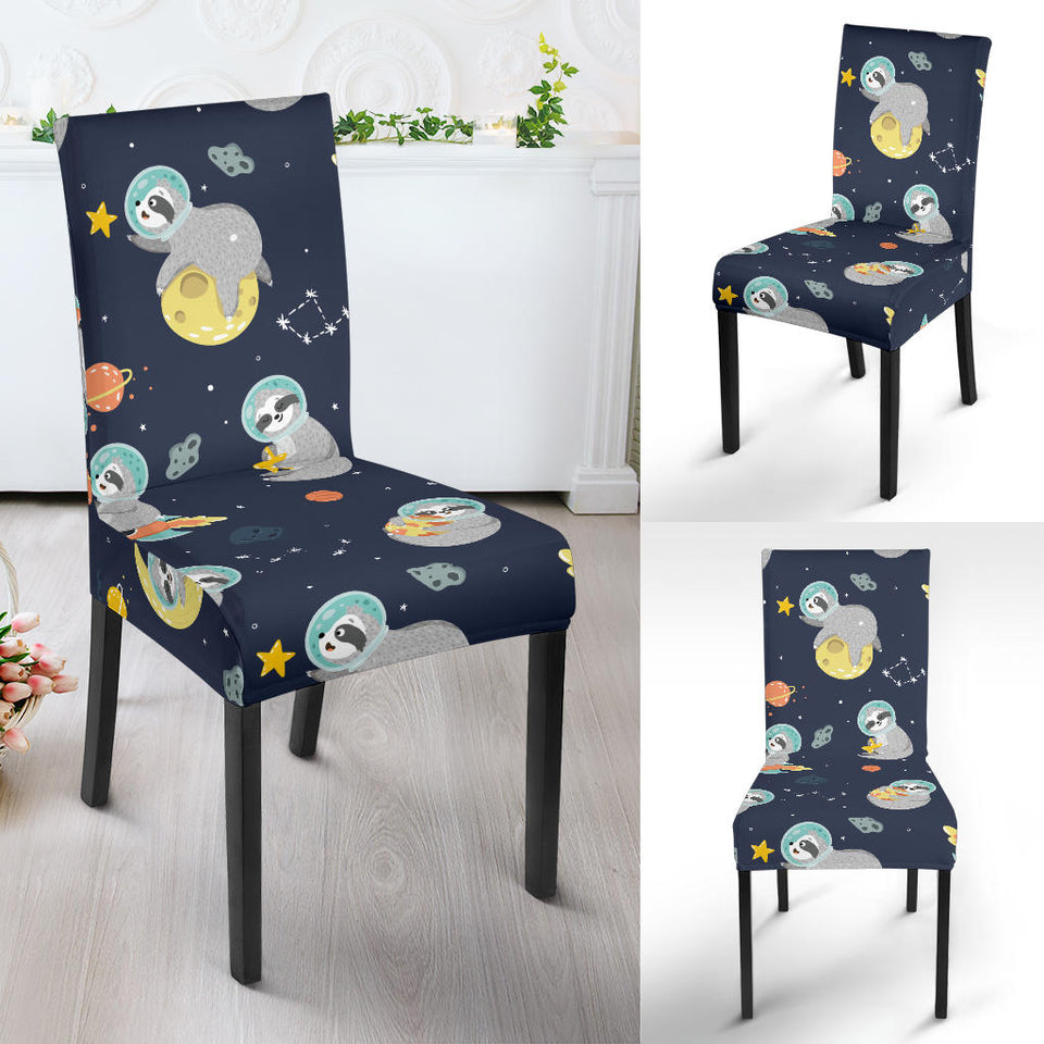 Cute Sloth Astronaut Star Planet Rocket Pattern Dining Chair Slipcover