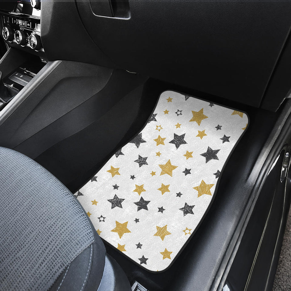 Hand Drawn Gold Black Star Pattern Front Car Mats