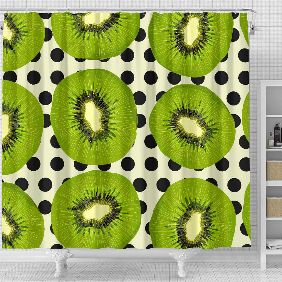 Kiwi Black Dot Background Shower Curtain Fulfilled In US