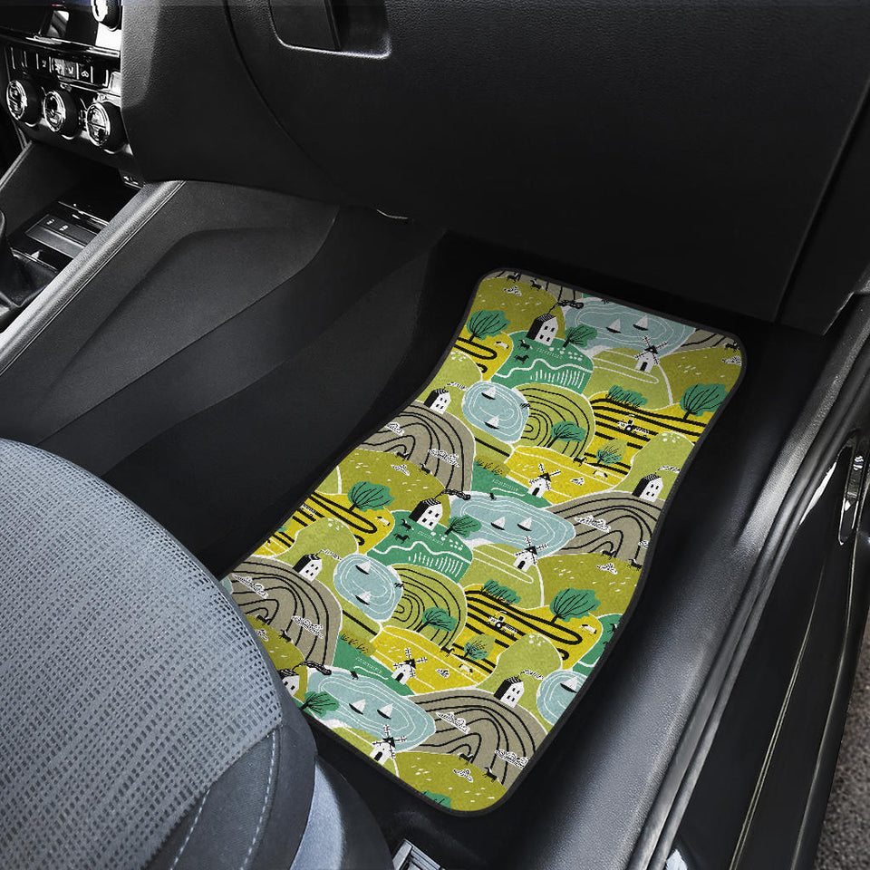 Hand Drawn Windmill Pattern Front Car Mats