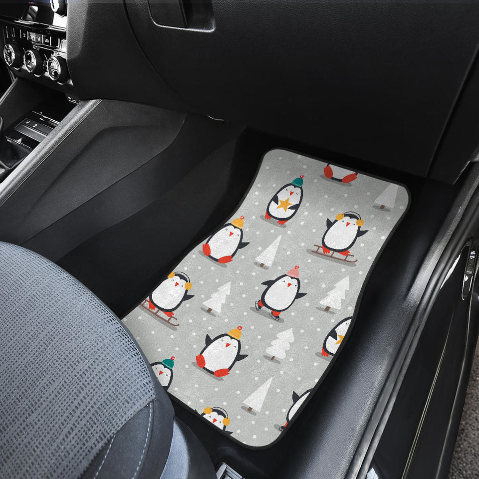 Cute Penguin Christmas Pattern Front And Back Car Mats