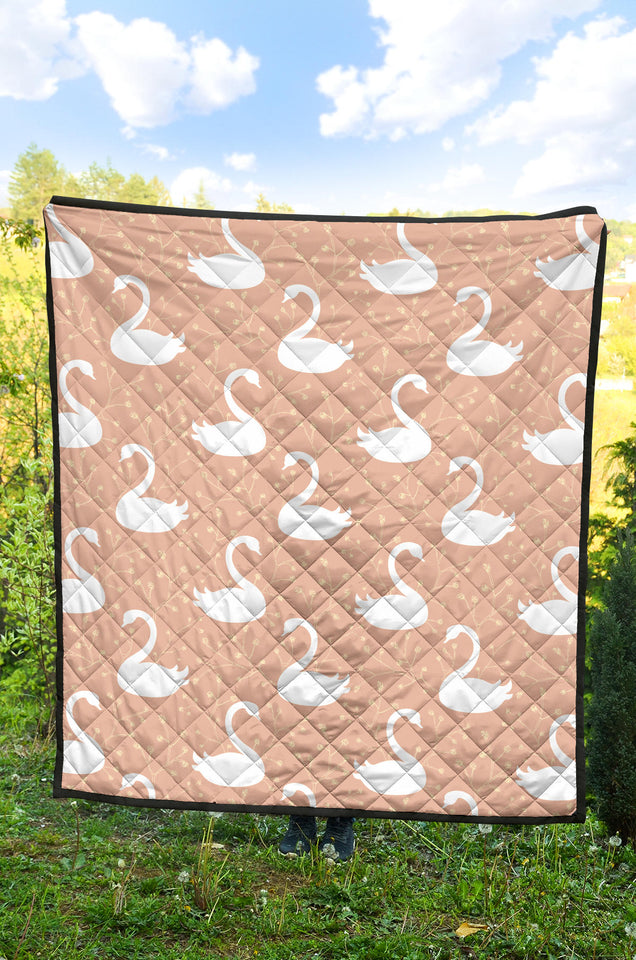 Swan Flower Light Pink Background Premium Quilt