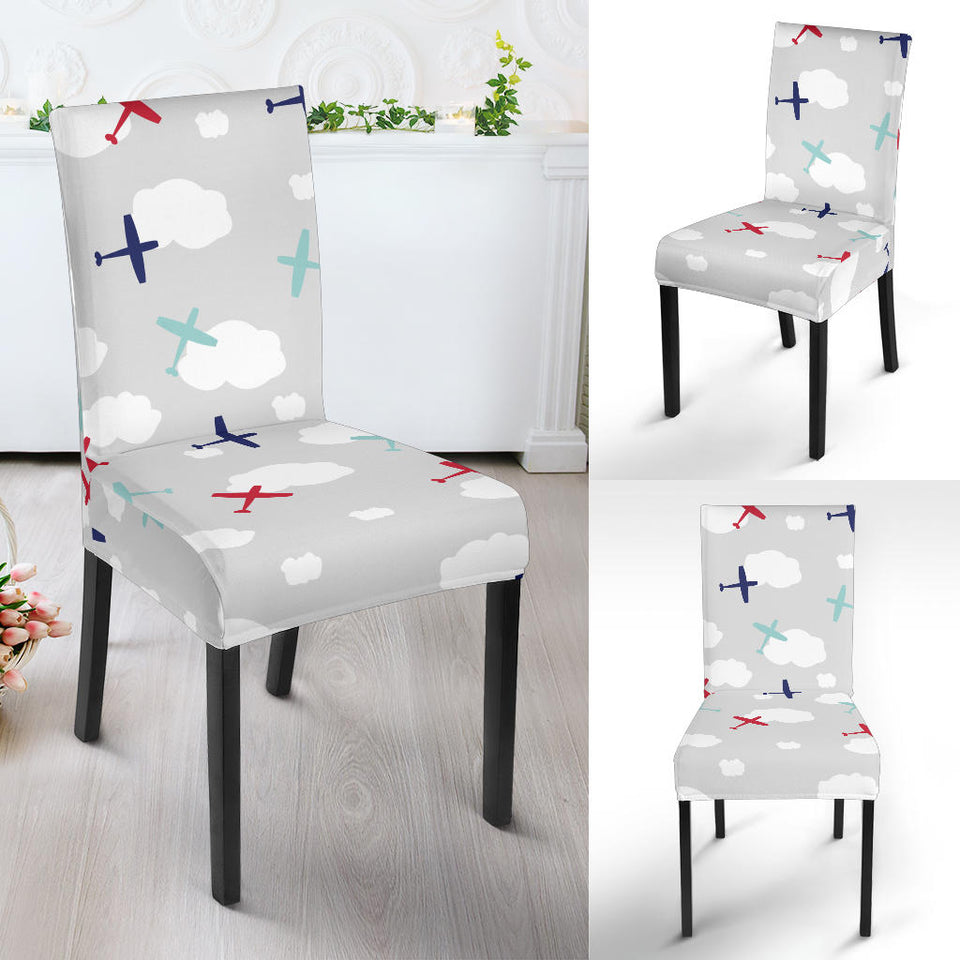 Airplane Cloud Grey Background Dining Chair Slipcover