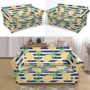 Pineapples Pattern Striped Background Loveseat Couch Slipcover