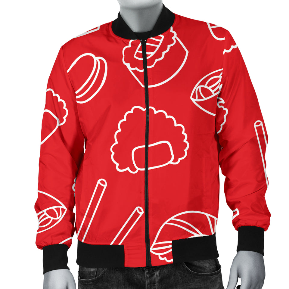 Sushi Pattern Red Background Men'S Bomber Jacket