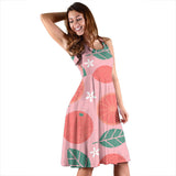Grapefruit Leaves Flower Pink Background Sleeveless Midi Dress