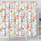 Maneki Neko Lucky Cat Fan Sakura Shower Curtain Fulfilled In US