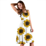 Sunflowers Design Pattern Sleeveless Midi Dress