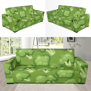 Broccoli Pattern Green Background Sofa Slipcover