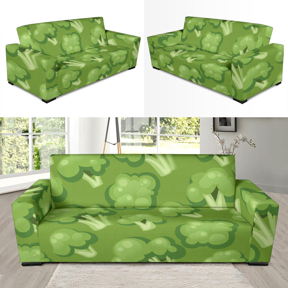 Broccoli Pattern Green Background Sofa Slipcover
