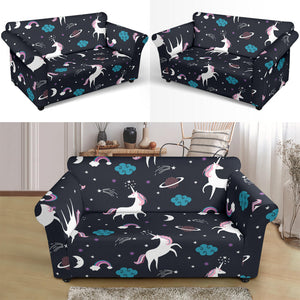 Unicorn Rainbows Moon Clound Star Pattern Loveseat Couch Slipcover