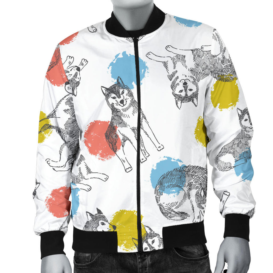 Siberian Husky And Colorful Circle Pattern Men'S Bomber Jacket